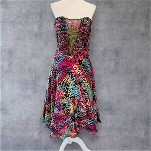 Paris Mon Cheri Silk Beaded Animal Print Dress Size 6 Cocktail Strapless‎ Retro